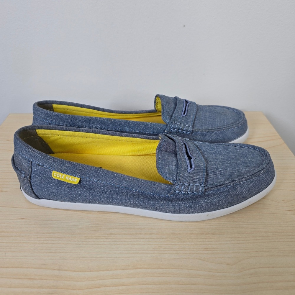 Cole Haan Pinch Weekender Classic Penny Loafers Blue Chambray Denim Womens 8.5B - Picture 2 of 9